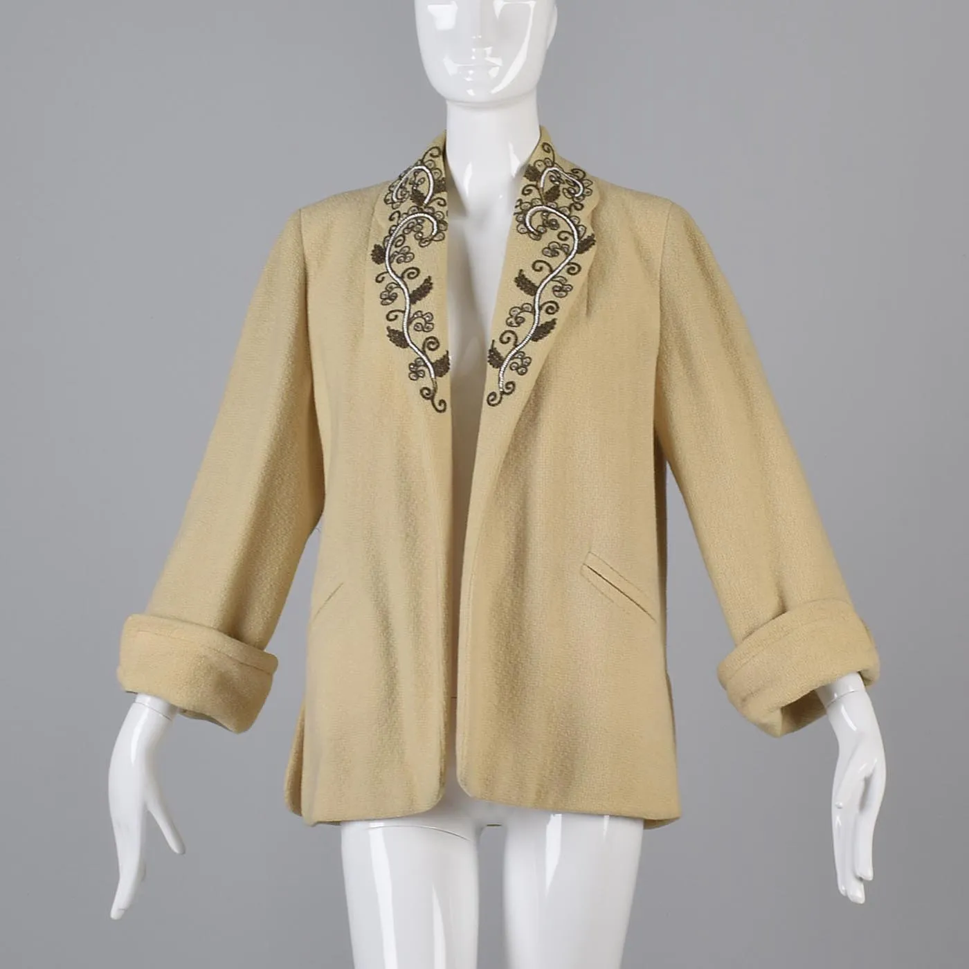 1940s Clutch Coat with Beaded Lapels