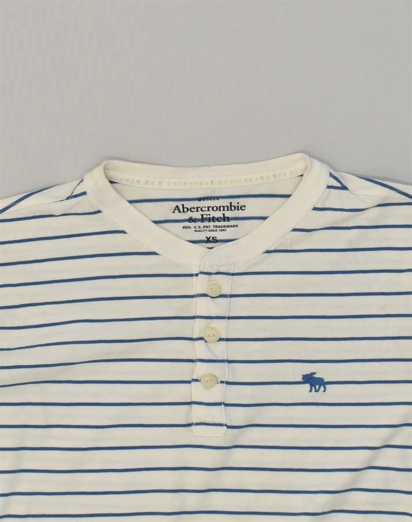 ABERCROMBIE & FITCH Mens T-Shirt Top XS Off White Striped Cotton