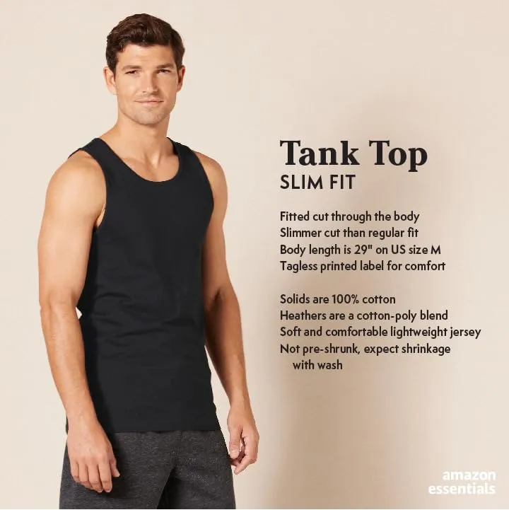 Amazon Essentials Men's Slim-Fit Tank Top, Black, Small