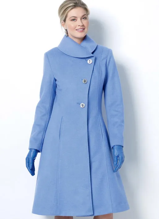 B6497 Misses'/Misses' Petite Jacket and Coats with Asymmetrical Front and Collar Variations (Size: 8-10-12-14-16)