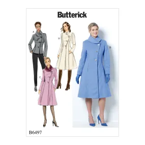 B6497 Misses'/Misses' Petite Jacket and Coats with Asymmetrical Front and Collar Variations (Size: 8-10-12-14-16)