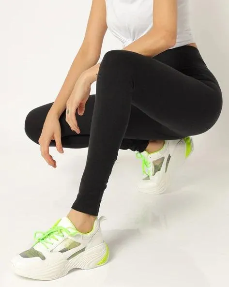 Black Ankle length cotton stretchable leggings for women