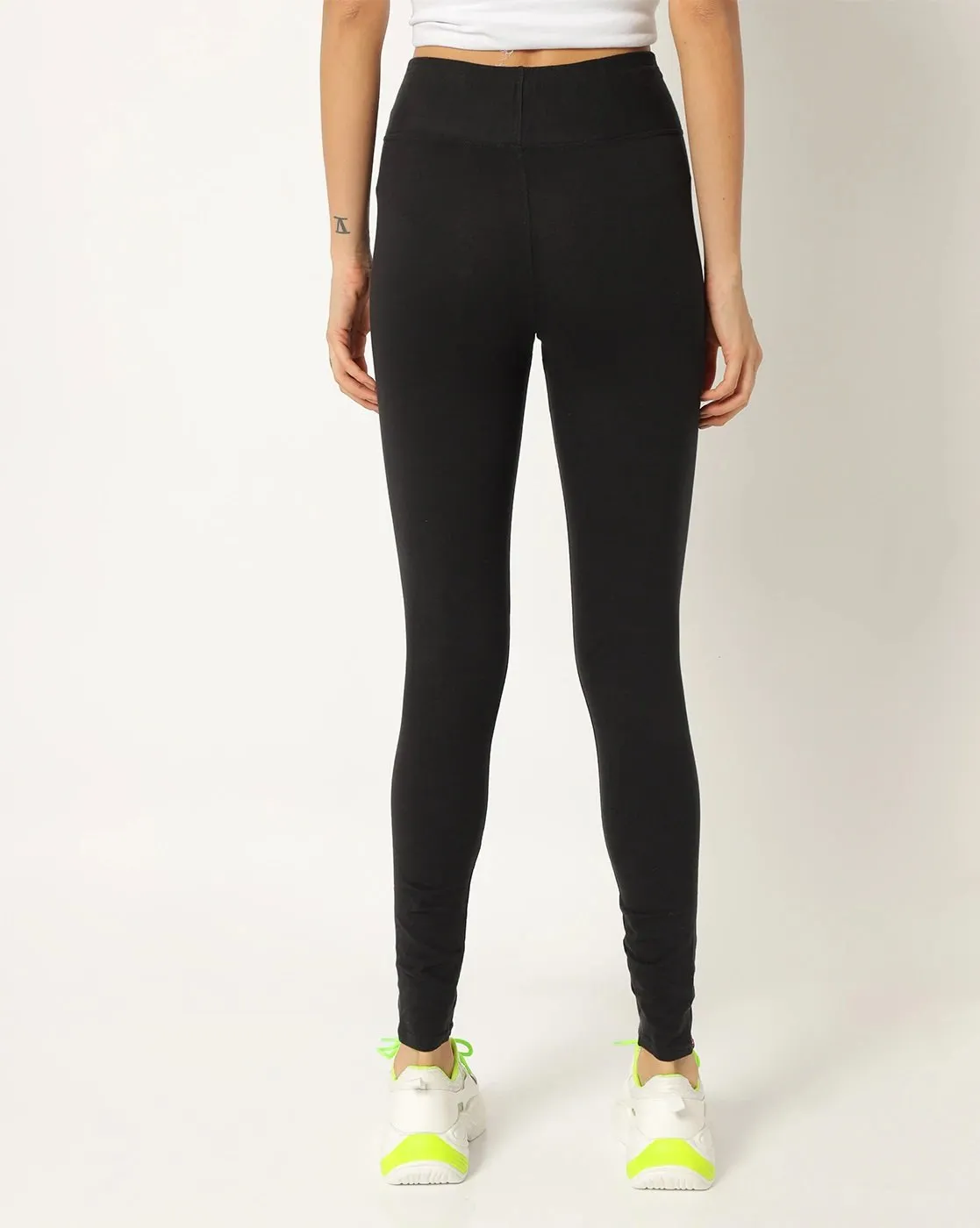 Black Ankle length cotton stretchable leggings for women