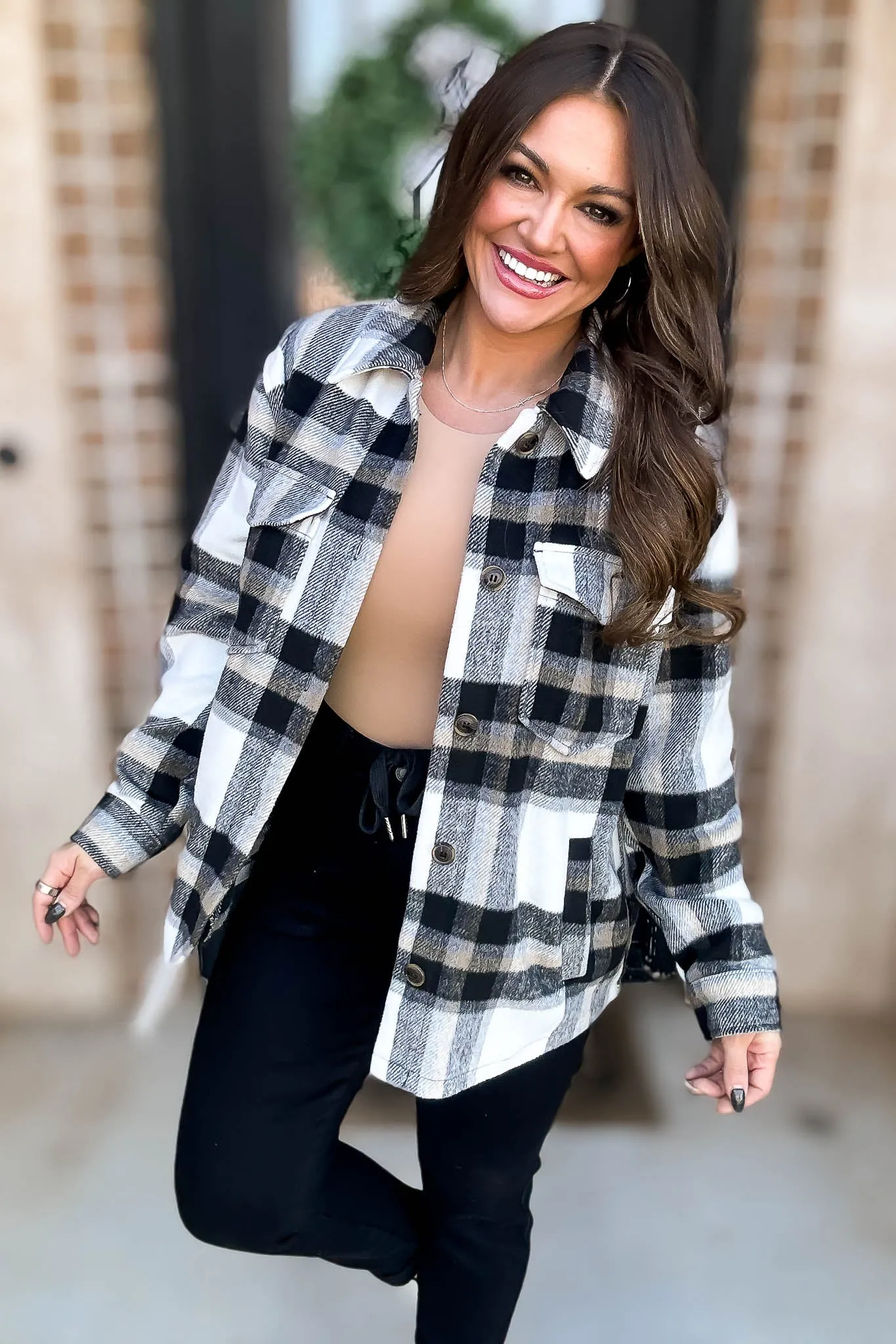 Black Plaid Button Up Shacket