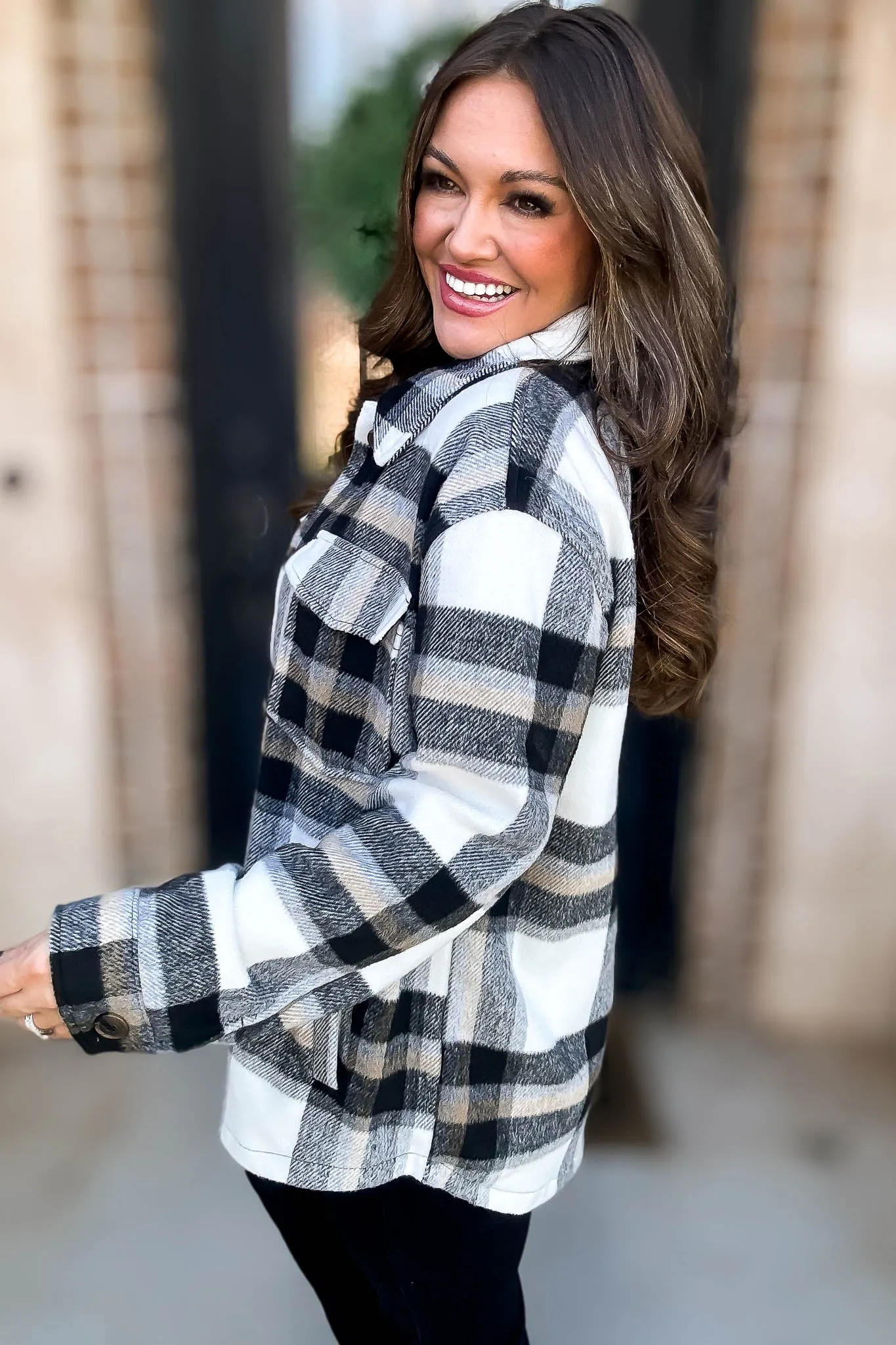 Black Plaid Button Up Shacket