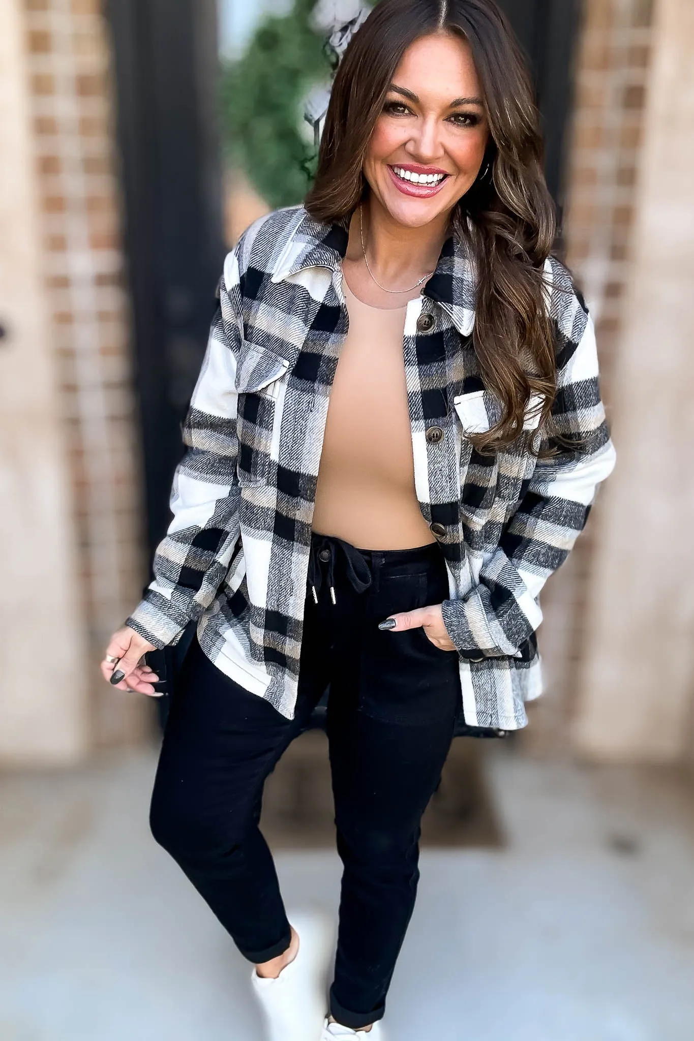 Black Plaid Button Up Shacket