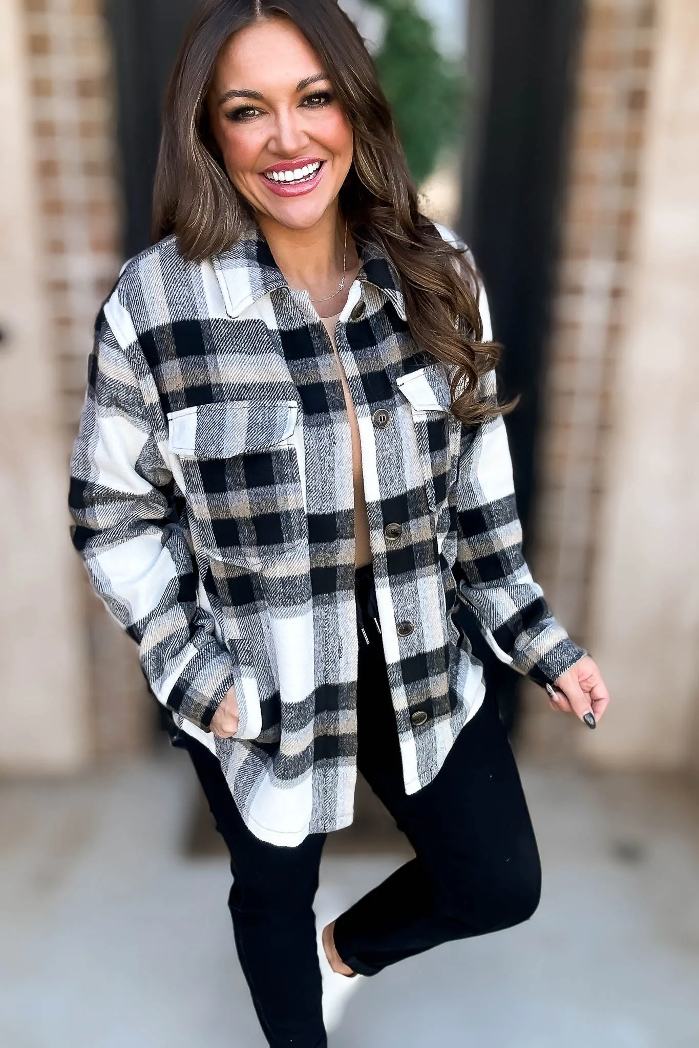 Black Plaid Button Up Shacket