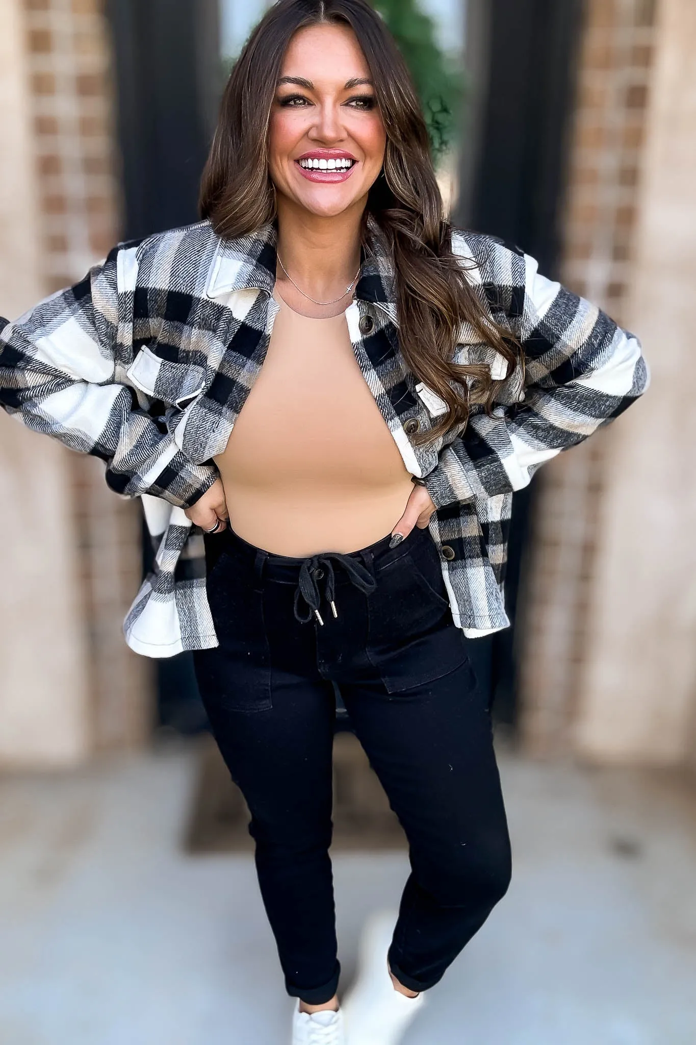 Black Plaid Button Up Shacket