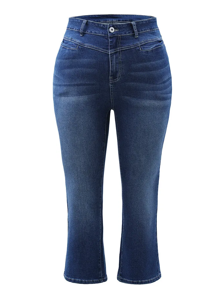 Bootcut Very Stretchy High Rise Contrast Stitch Detail Jeans