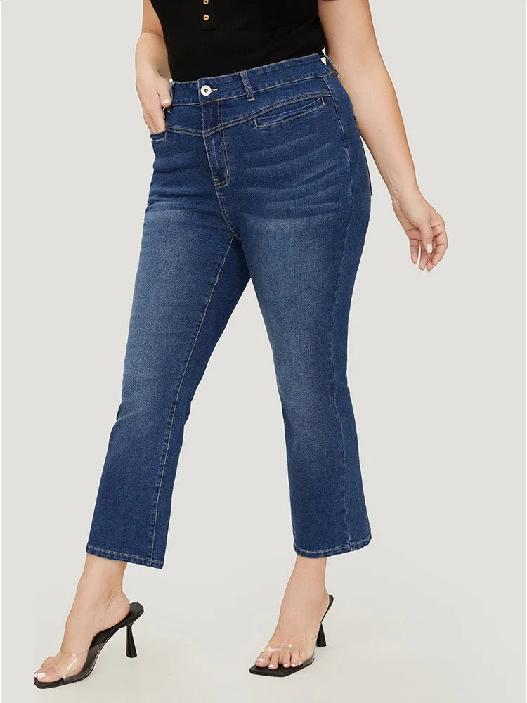 Bootcut Very Stretchy High Rise Contrast Stitch Detail Jeans