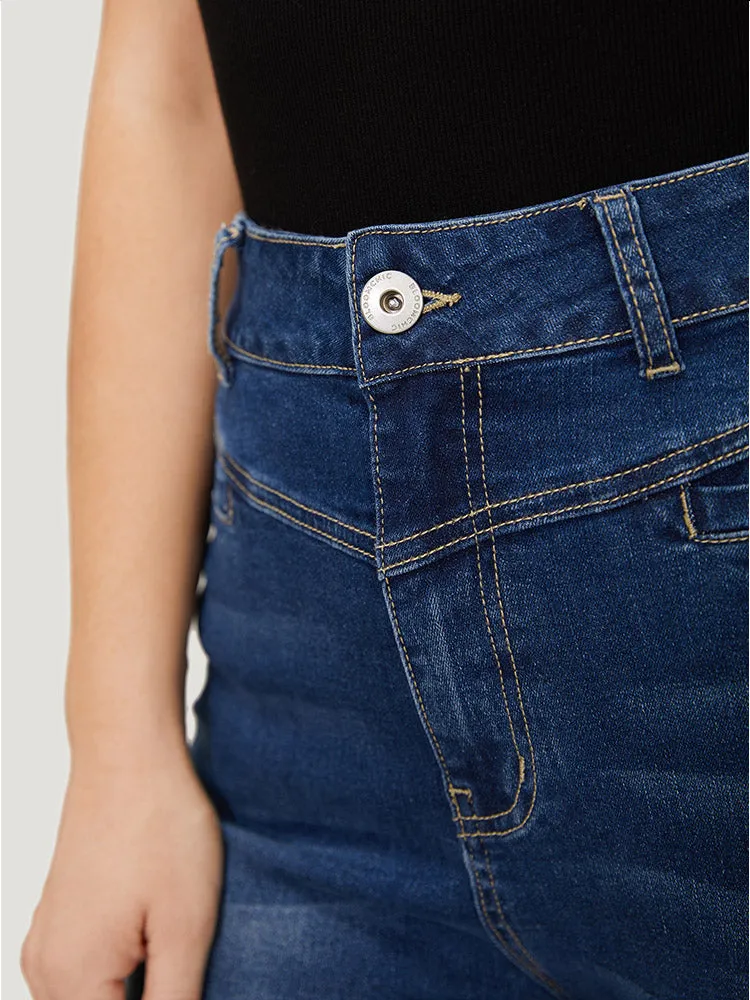 Bootcut Very Stretchy High Rise Contrast Stitch Detail Jeans
