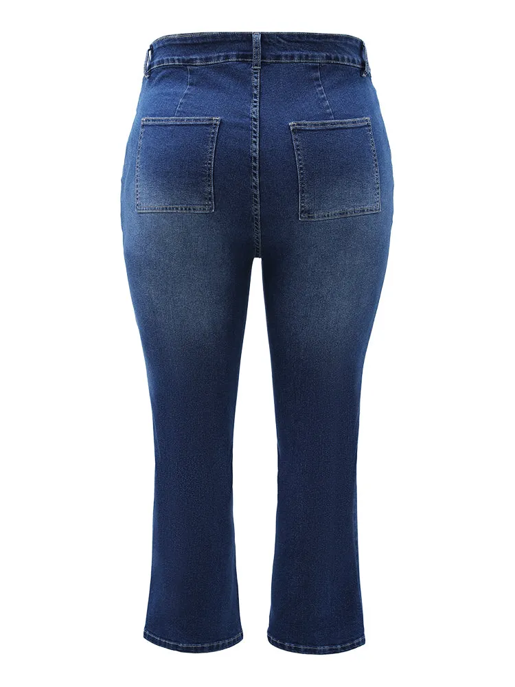 Bootcut Very Stretchy High Rise Contrast Stitch Detail Jeans