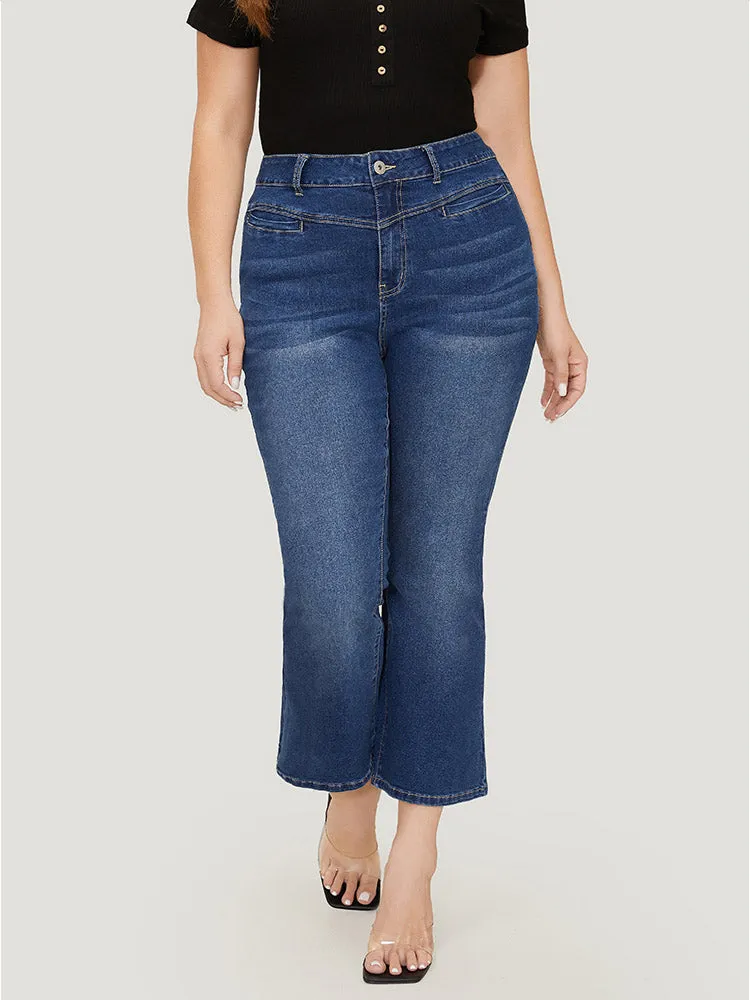 Bootcut Very Stretchy High Rise Contrast Stitch Detail Jeans