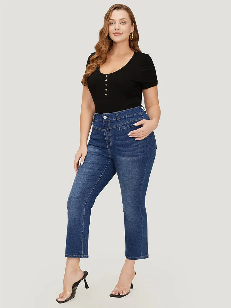 Bootcut Very Stretchy High Rise Contrast Stitch Detail Jeans