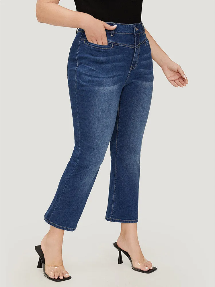 Bootcut Very Stretchy High Rise Contrast Stitch Detail Jeans