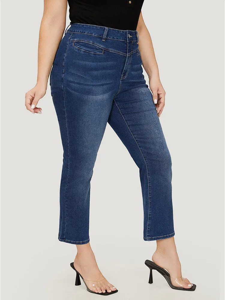 Bootcut Very Stretchy High Rise Contrast Stitch Detail Jeans
