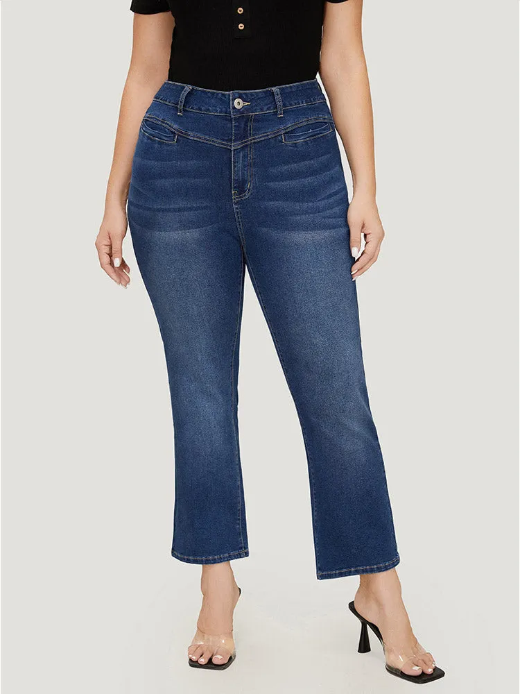 Bootcut Very Stretchy High Rise Contrast Stitch Detail Jeans