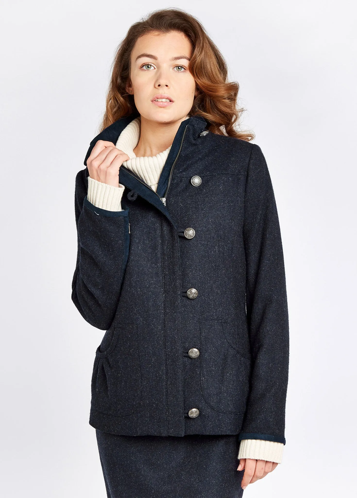 Bracken Tweed Coat - Navy