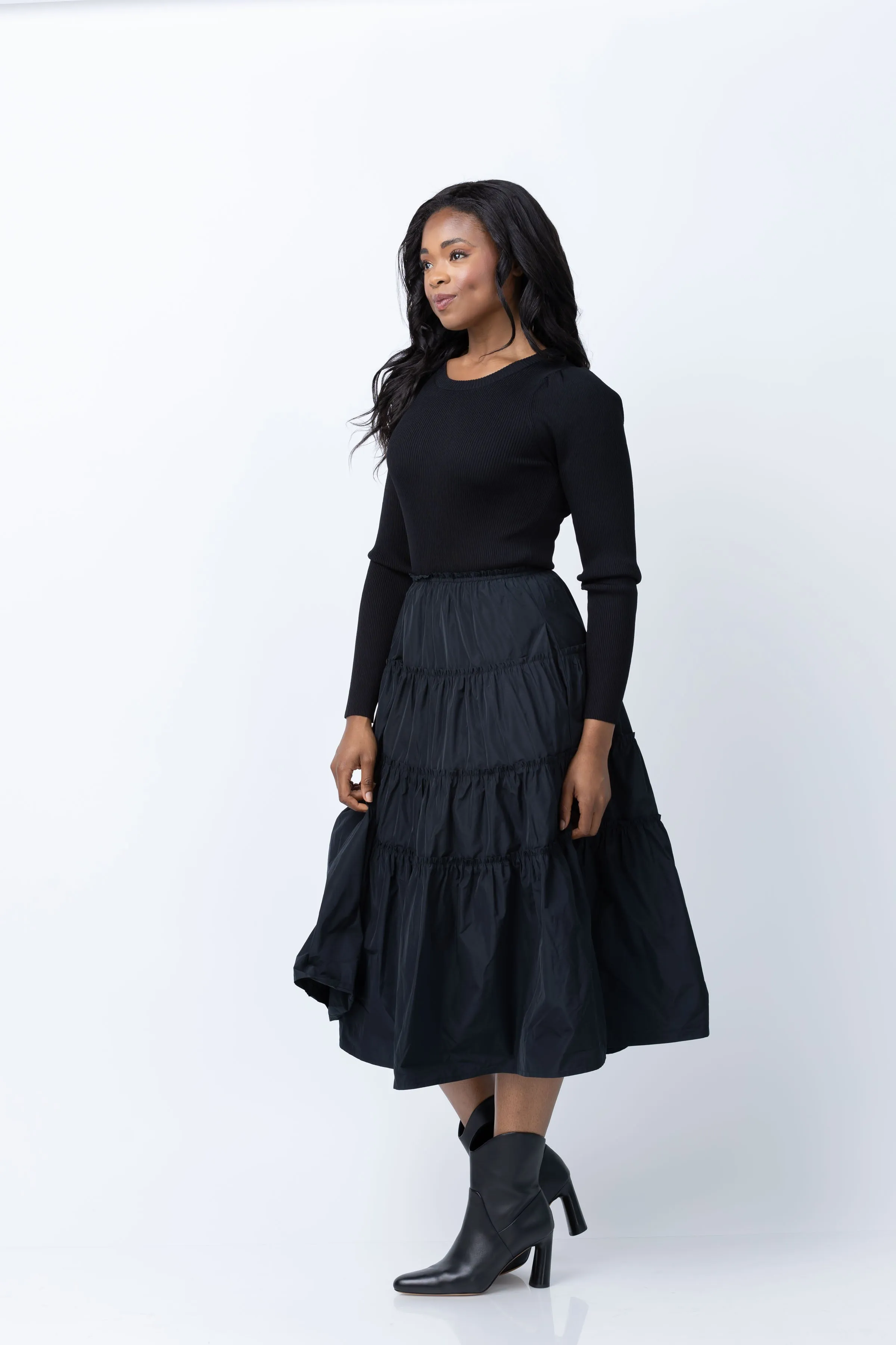 Brochu Walker Ava Tiered Dress in Black Onyx Combo