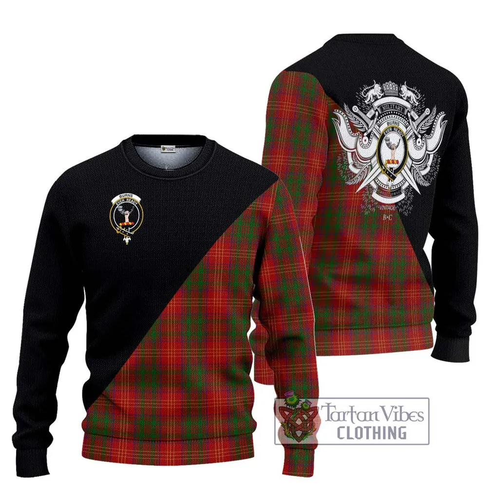 Burns Tartan Ugly Sweater with Family Crest and Military Logo Style