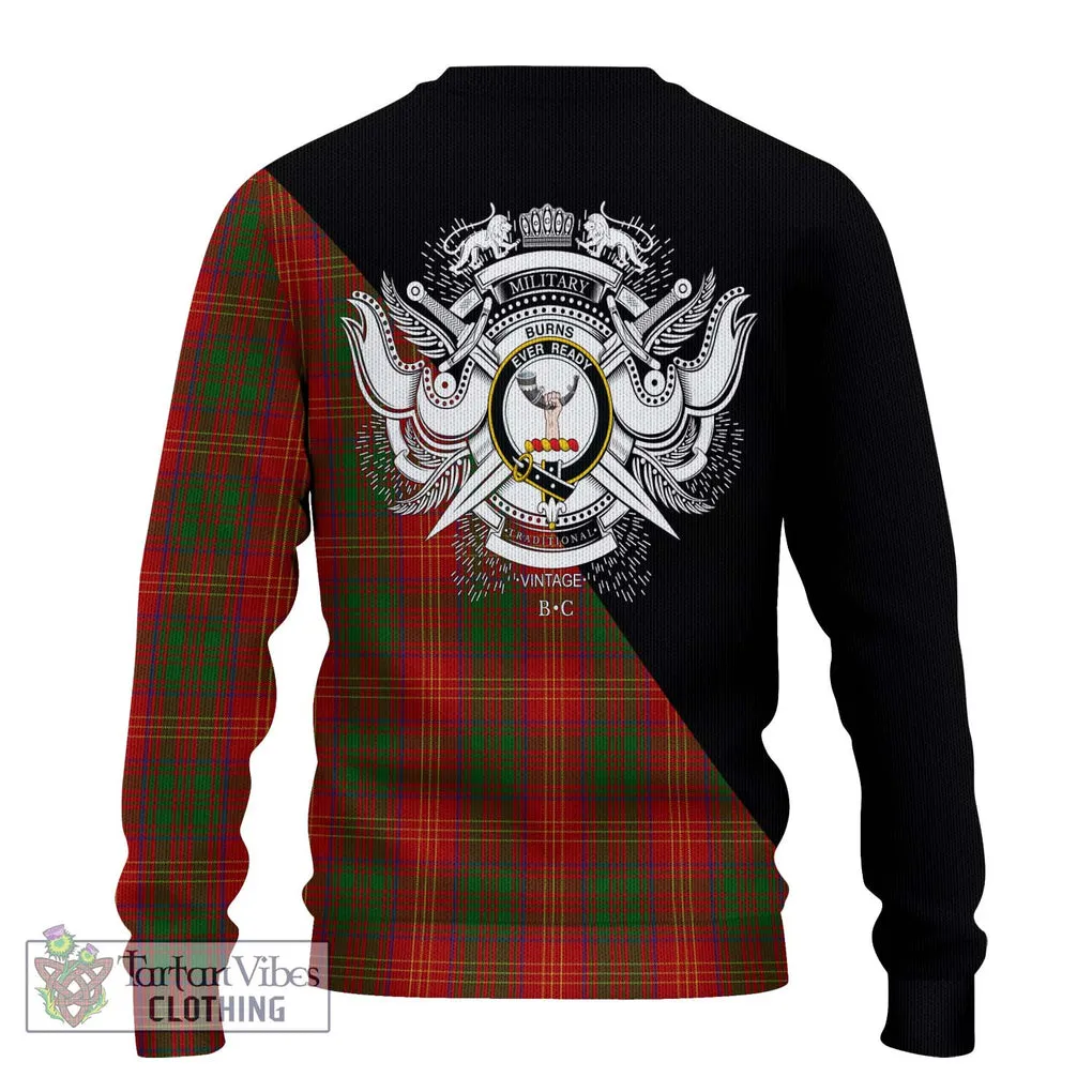 Burns Tartan Ugly Sweater with Family Crest and Military Logo Style
