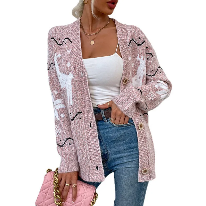 Christmas Deer Cardigan Sweater Wholesale Women Clothing