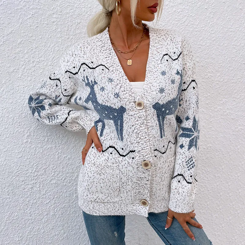 Christmas Deer Cardigan Sweater Wholesale Women Clothing