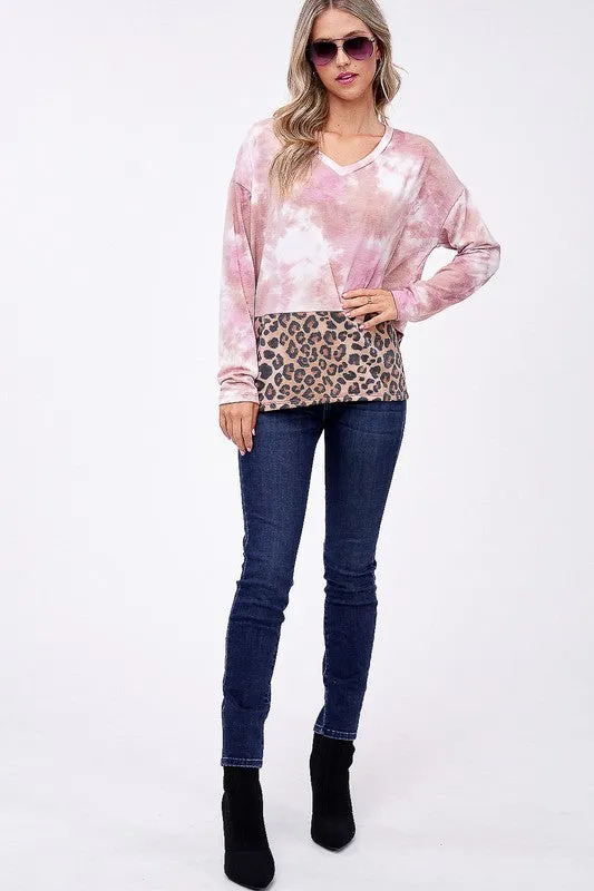 Cloud Tie Dye Cheetah Mix Pullover Top
