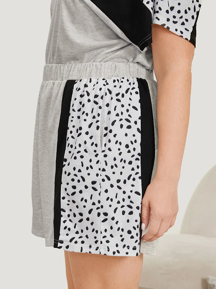 Contrast Patchwork Elastic Waist Sleep Shorts