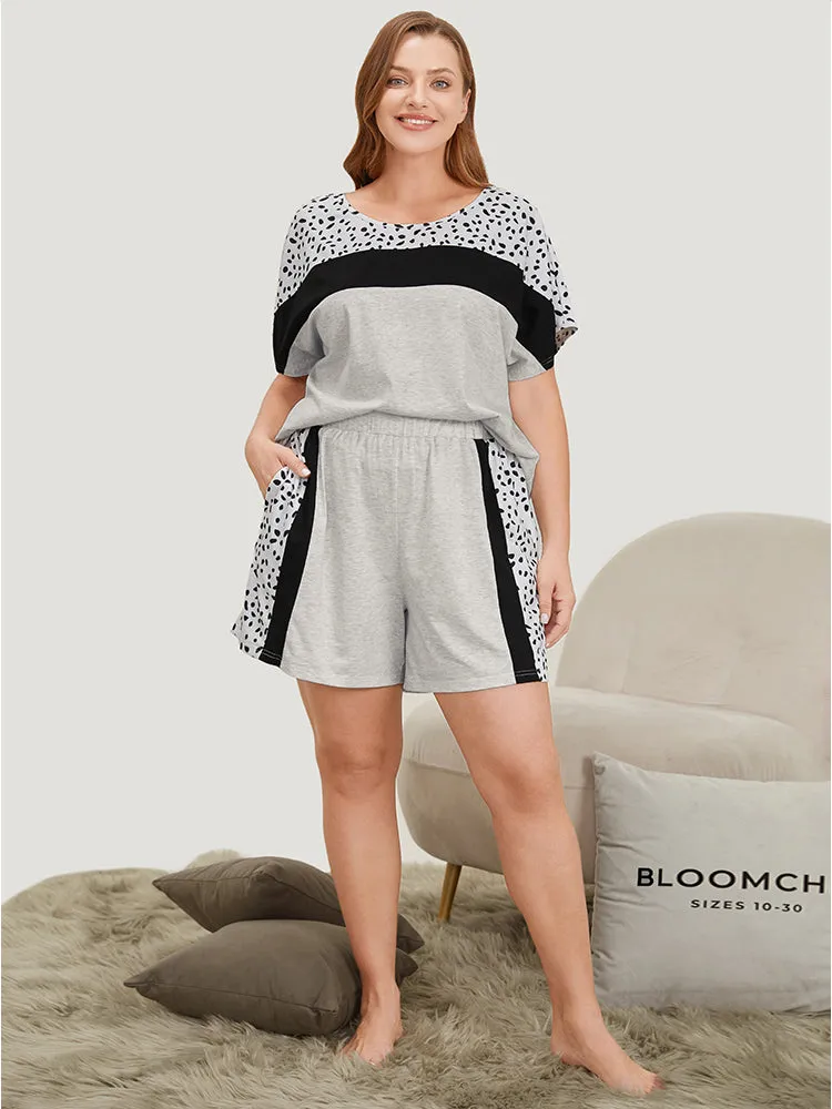 Contrast Patchwork Elastic Waist Sleep Shorts