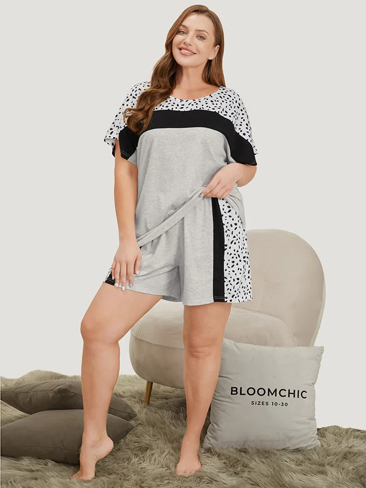 Contrast Patchwork Elastic Waist Sleep Shorts