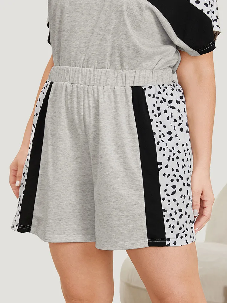 Contrast Patchwork Elastic Waist Sleep Shorts