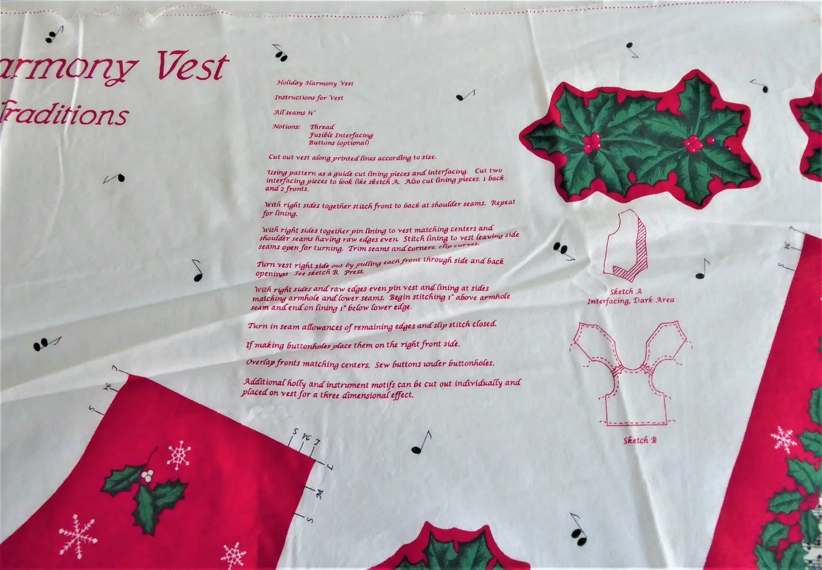 Cut And Sew Christmas Vest Panel Holiday Harmony Music Fabric Traditions 1 Panel