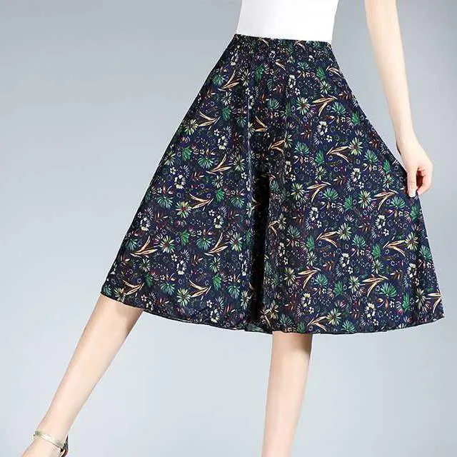 Dames culottes van chiffon met wijde pijpen en hoge elastische taille