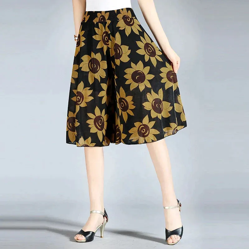Dames culottes van chiffon met wijde pijpen en hoge elastische taille