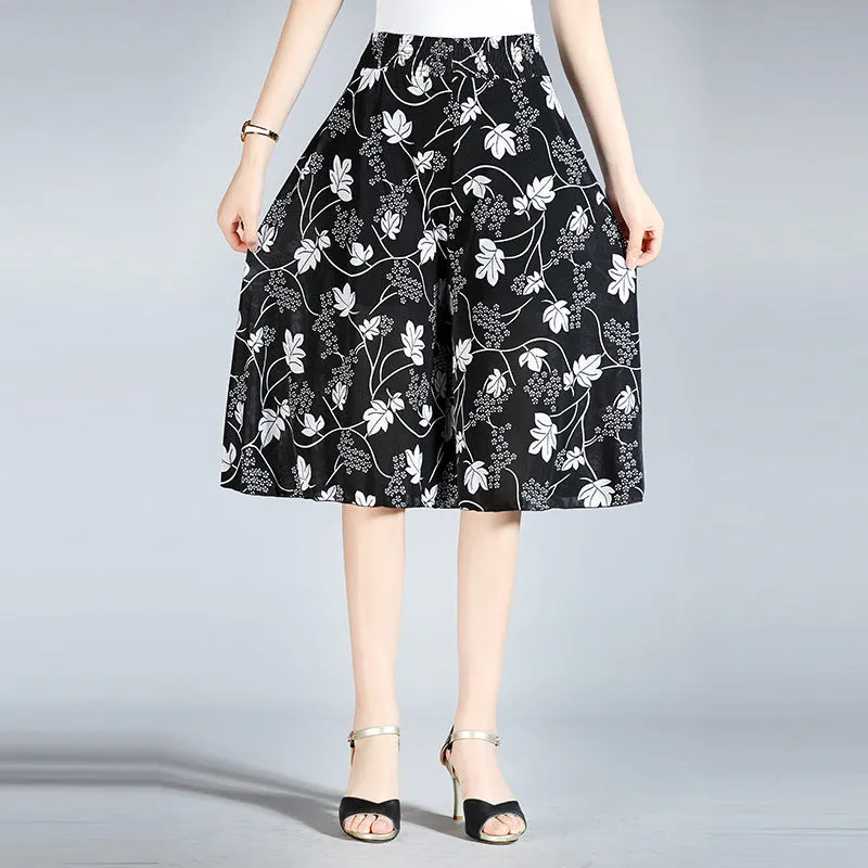 Dames culottes van chiffon met wijde pijpen en hoge elastische taille