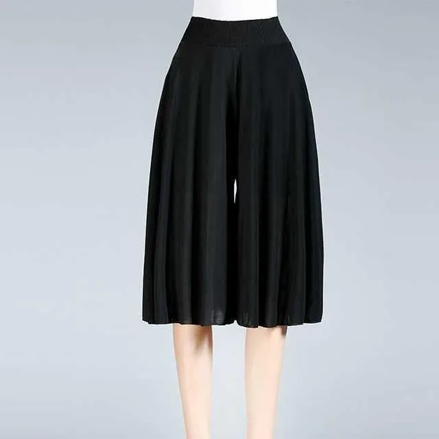 Dames culottes van chiffon met wijde pijpen en hoge elastische taille