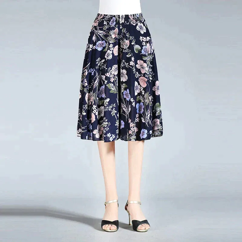 Dames culottes van chiffon met wijde pijpen en hoge elastische taille
