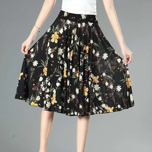 Dames culottes van chiffon met wijde pijpen en hoge elastische taille