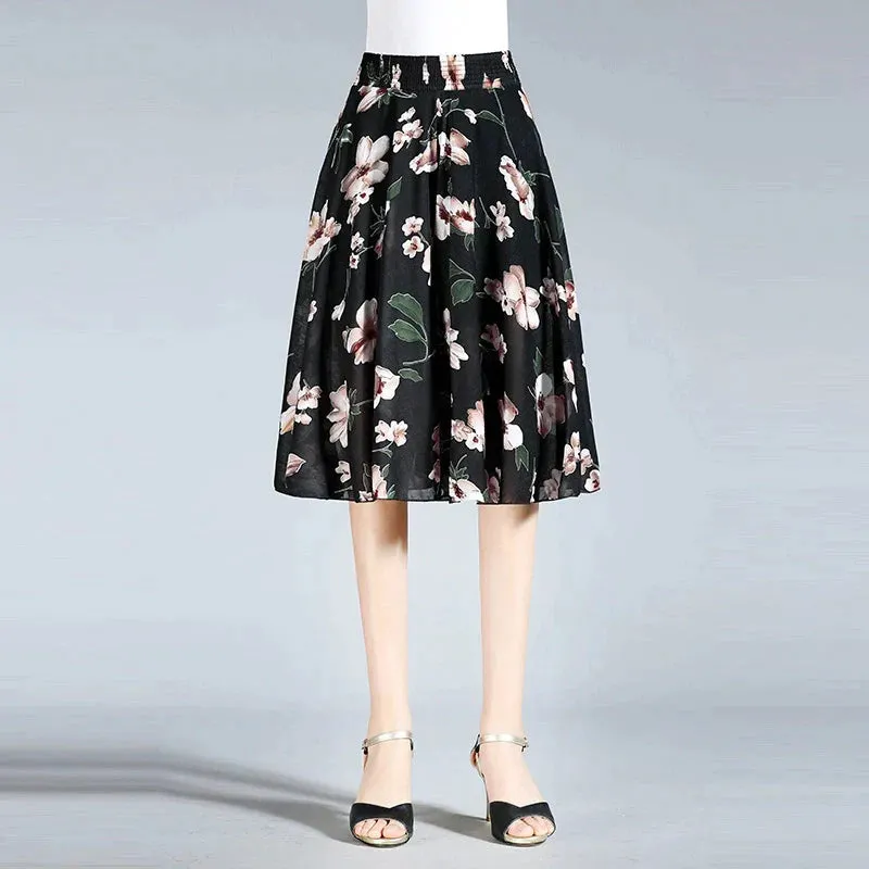 Dames culottes van chiffon met wijde pijpen en hoge elastische taille