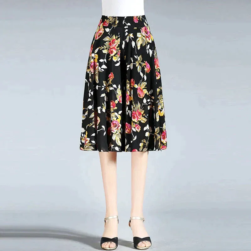 Dames culottes van chiffon met wijde pijpen en hoge elastische taille