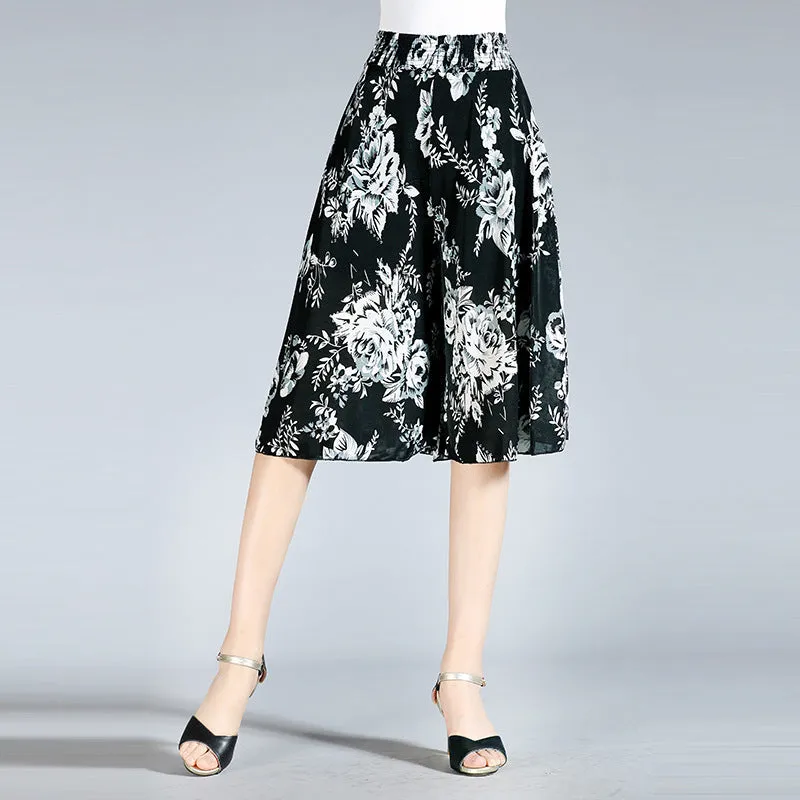 Dames culottes van chiffon met wijde pijpen en hoge elastische taille