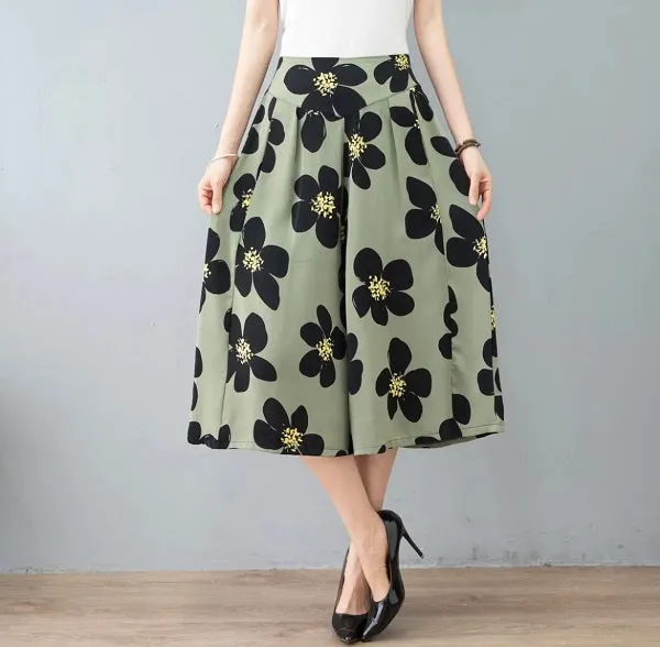 Dames culottes van chiffon met wijde pijpen en hoge elastische taille