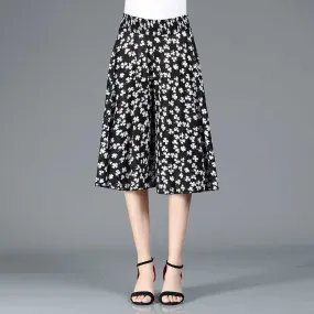 Dames culottes van chiffon met wijde pijpen en hoge elastische taille