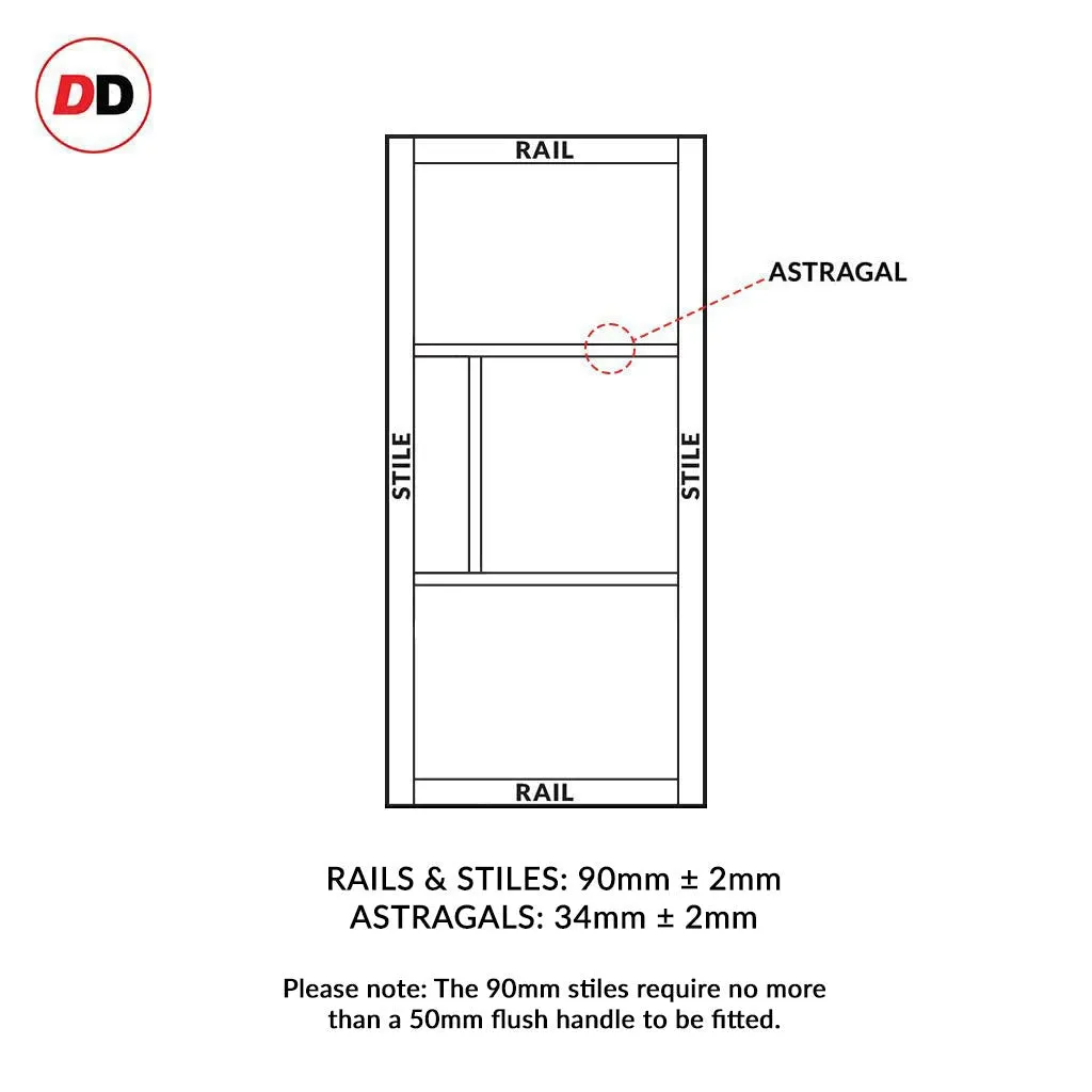 EasiKit Internal Door and Frame Kit - Breda 3 Pane 1 Panel Solid Wood Internal Door - Premium Primed - Colour & Glass Options
