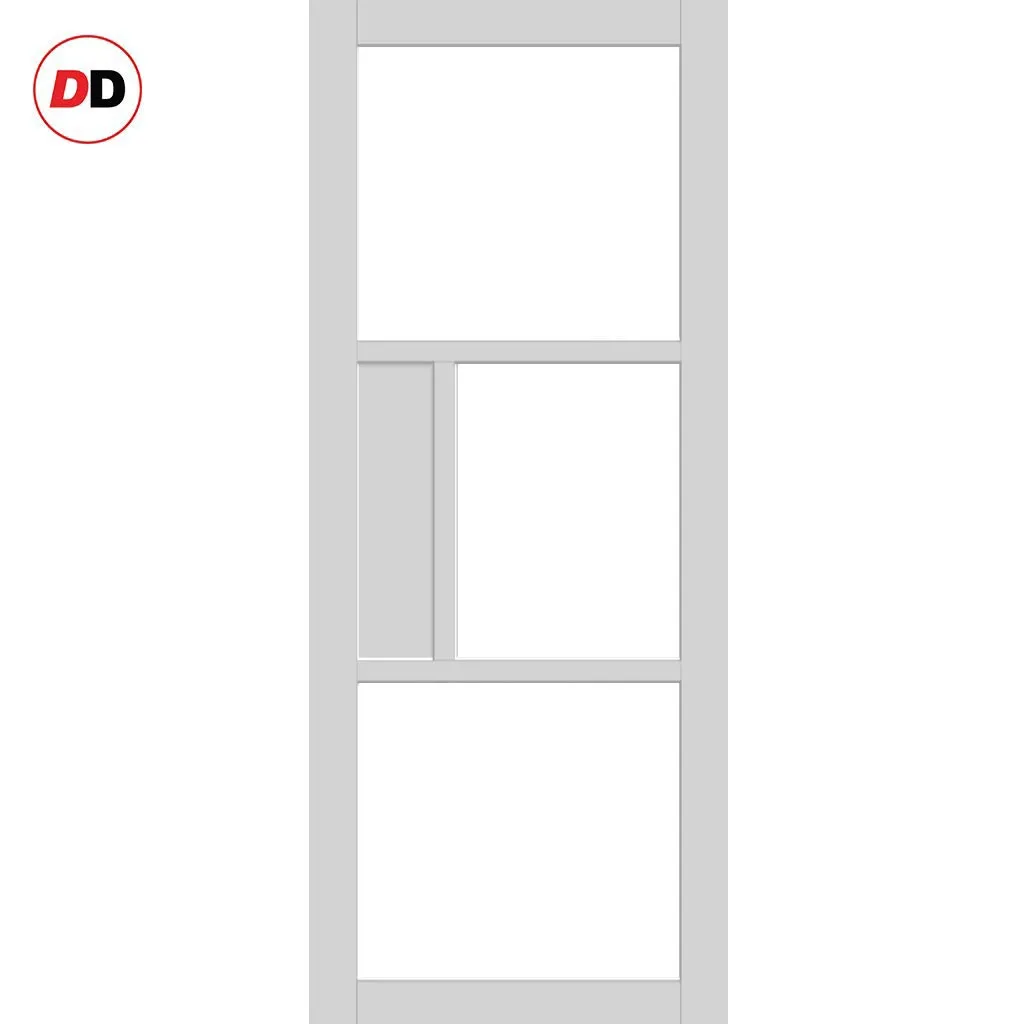 EasiKit Internal Door and Frame Kit - Breda 3 Pane 1 Panel Solid Wood Internal Door - Premium Primed - Colour & Glass Options