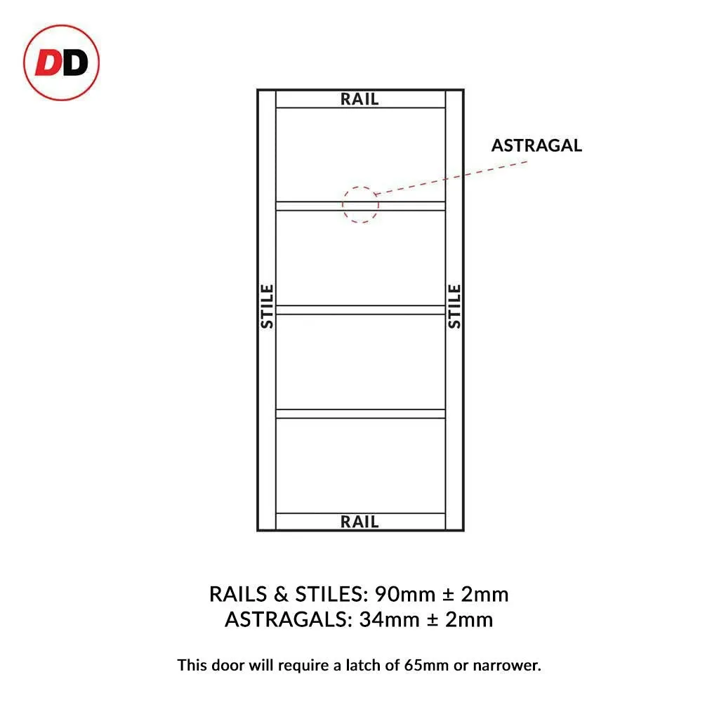 EasiKit Internal Door and Frame Kit - Brooklyn 4 Pane Solid Wood Internal Door - Premium Primed - Colour & Glass Options