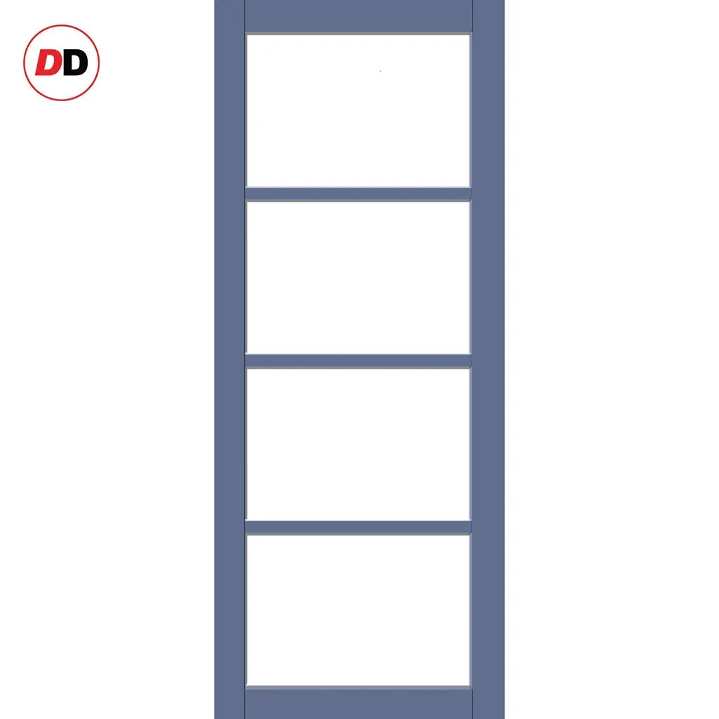 EasiKit Internal Door and Frame Kit - Brooklyn 4 Pane Solid Wood Internal Door - Premium Primed - Colour & Glass Options