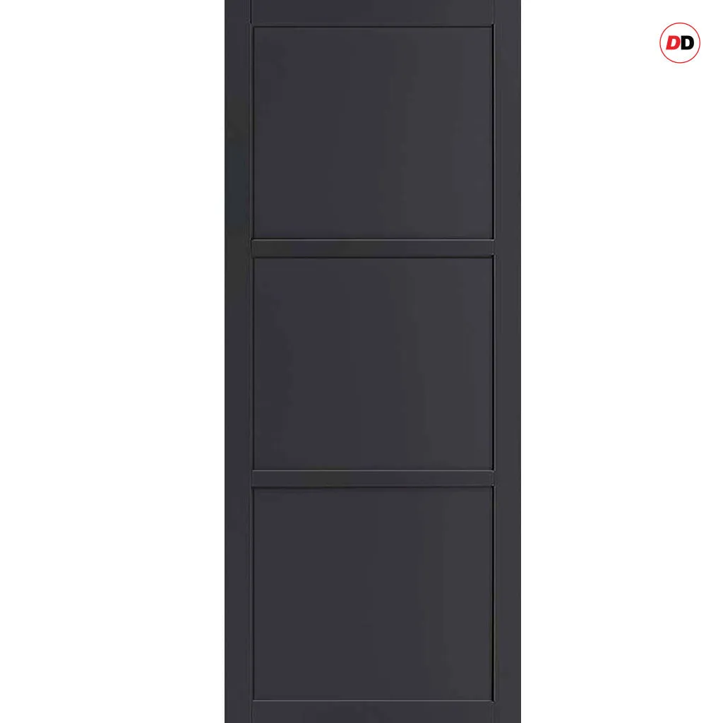 EasiKit Internal Door and Frame Kit - Manchester 3 Panel Solid Wood Internal Door - Premium Primed - Colour Options