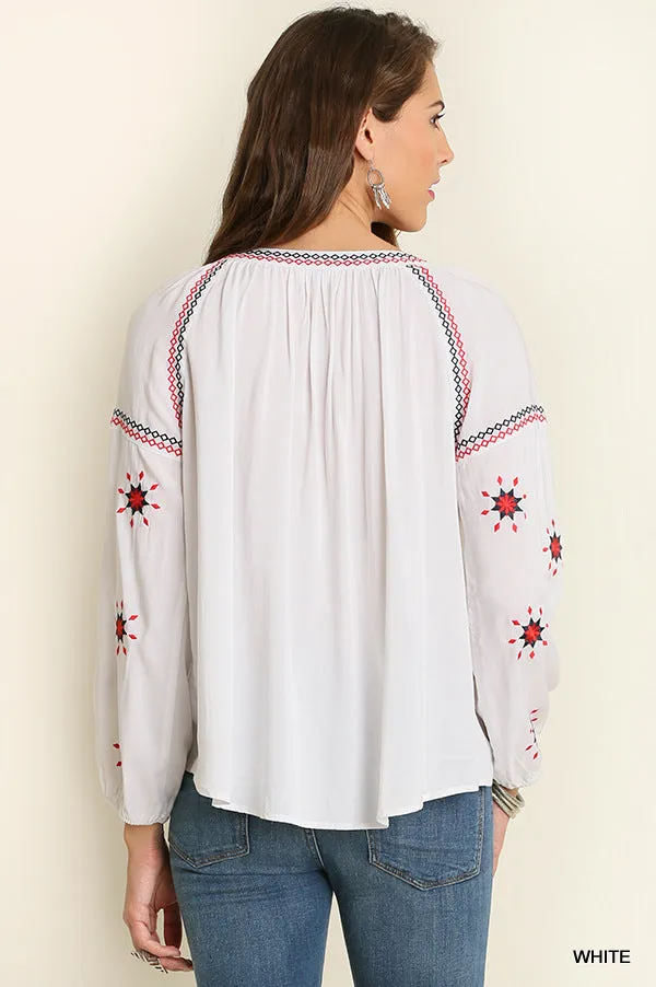 Embroidered Tassel Tie Top